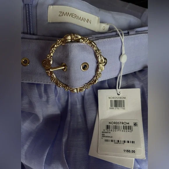 NWT Zimmermann Belted Linen Organza Maxi in Periwinkle Skirt 0 US4 - Picture 5 of 17